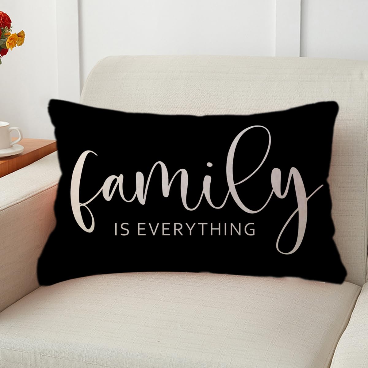 Home Quote Throw Pillow Cover Family is Everything Cushion Covers 12 x 20 Inch Farmhouse Rustic Decor Lumbar Pillowcases 2Pack with Saying Housewarming Gifts for Sofa Couch (Black)