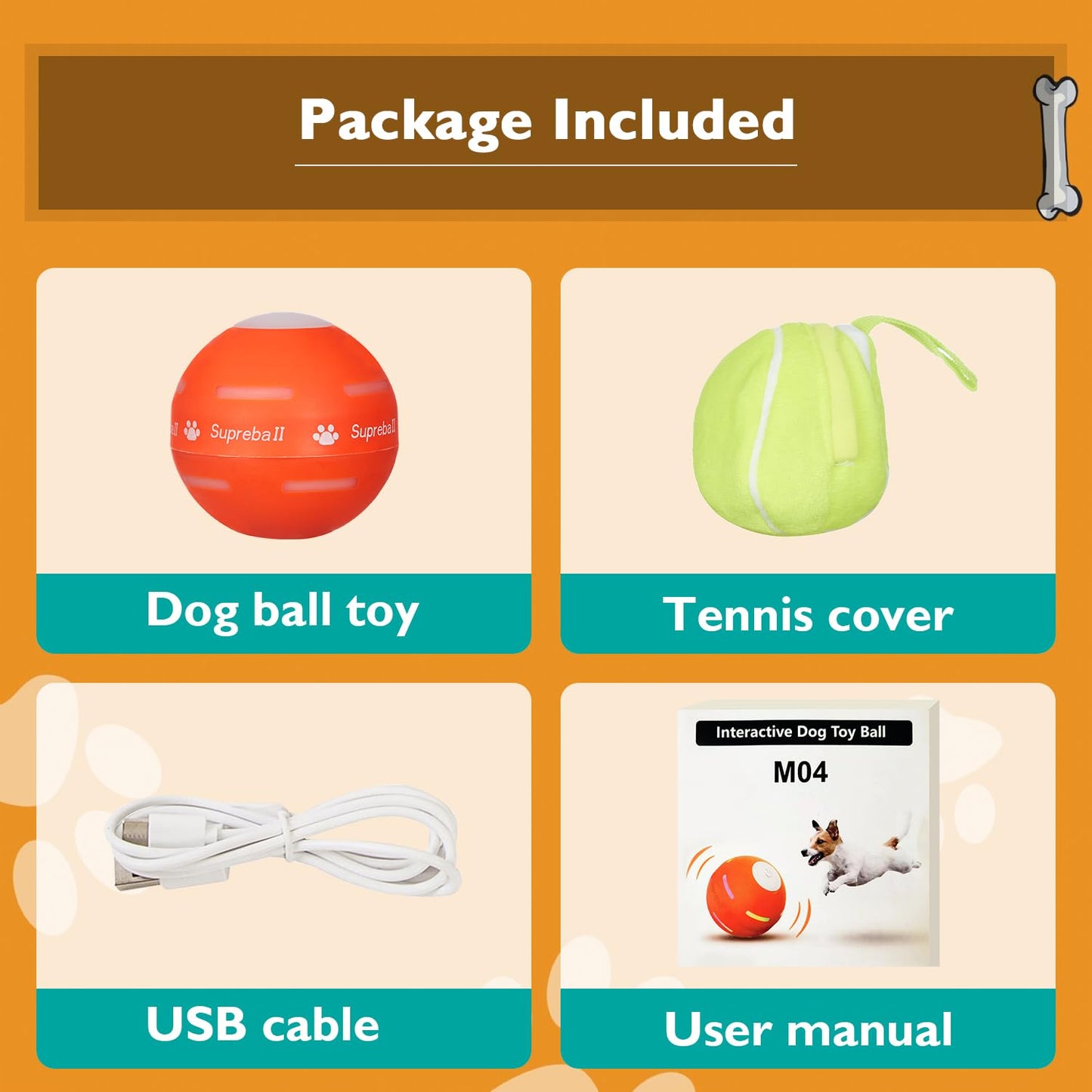 PetDroid Interactive Dog Toys Dog Ball,[2025 Newly Upgraded] Durable Motion Activated Automatic Rolling Ball Toys for/Small/Medium/Large Dogs,USB Rechargeable (Orange)