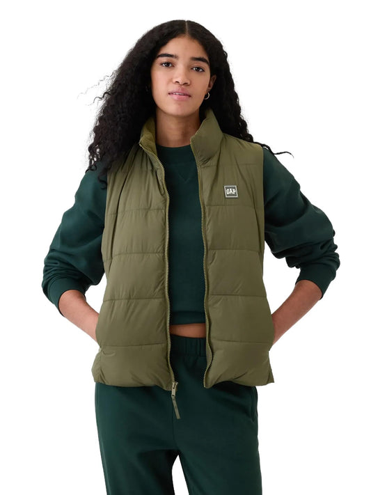 GAP Womens Logo Lightweight Puffer Jacket Olive Night M