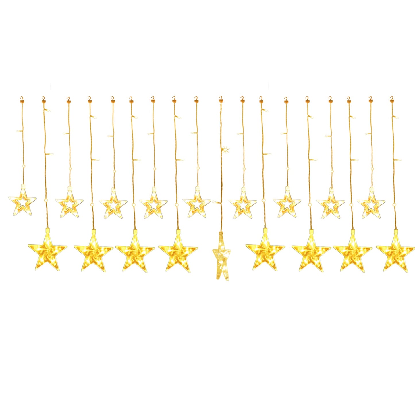 TOFU Star Curtain Lights, 108 Led 12 Stars Remote Window Curtain String Lights Plug in with 8 Flashing Modes Decoration for Christmas, Wedding, Bedroom, Party, Birthday, 7.3ft W, 3.3ft H, Warm White