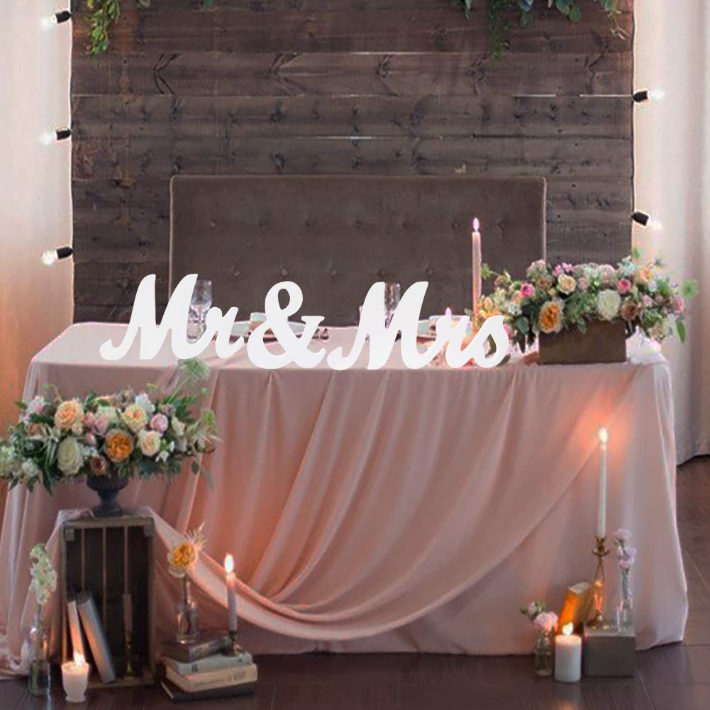 Adeeing Mr and Mrs Signs Wedding Sweetheart Table Decorations, Wooden Freestanding Letters for Photo Props, Rustic Anniversary Wedding Shower Gift (White)