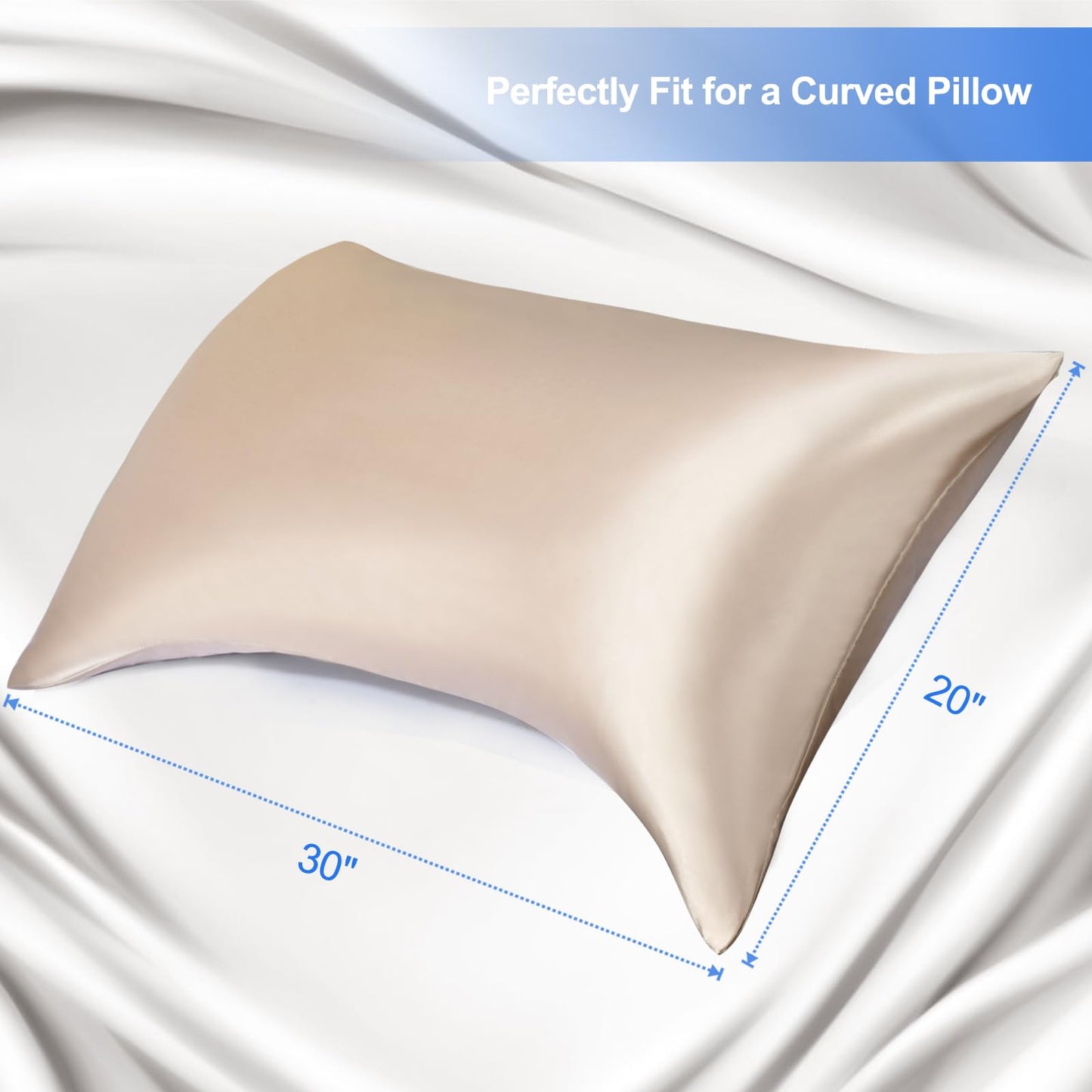 Curved Pillow Case, Side Sleeper Pillowcase, Champange Satin Pillowcase Cover with Zipper, Breathable and Soft, Queen Size 20 x 30 Inches