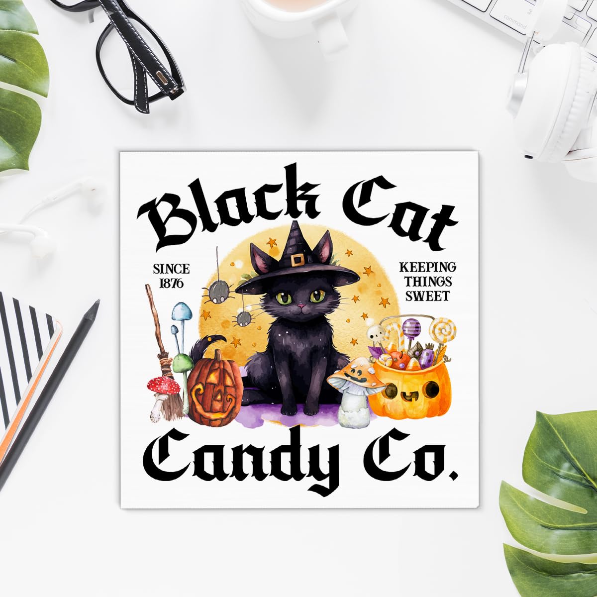 Halloween Sign Decor Black Cat Candy Co Wooden Box Sign Halloween Home Kitchen Living Room Decor
