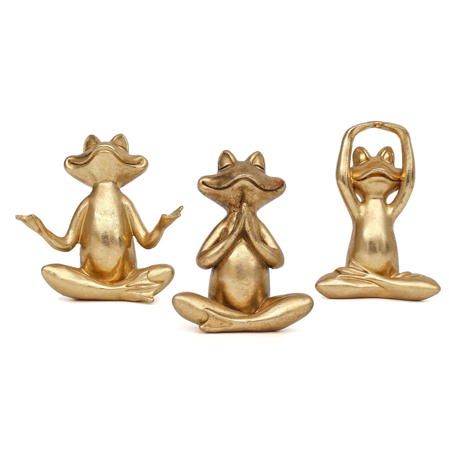 Gold Frog Figurines Yoga Decor 3.7In Set of 3 –Frog Yoga Statues for Modern Living Room Desk Table Home Office Bookshelf Shelves Sculptures Decor,Gifts for Mom Women