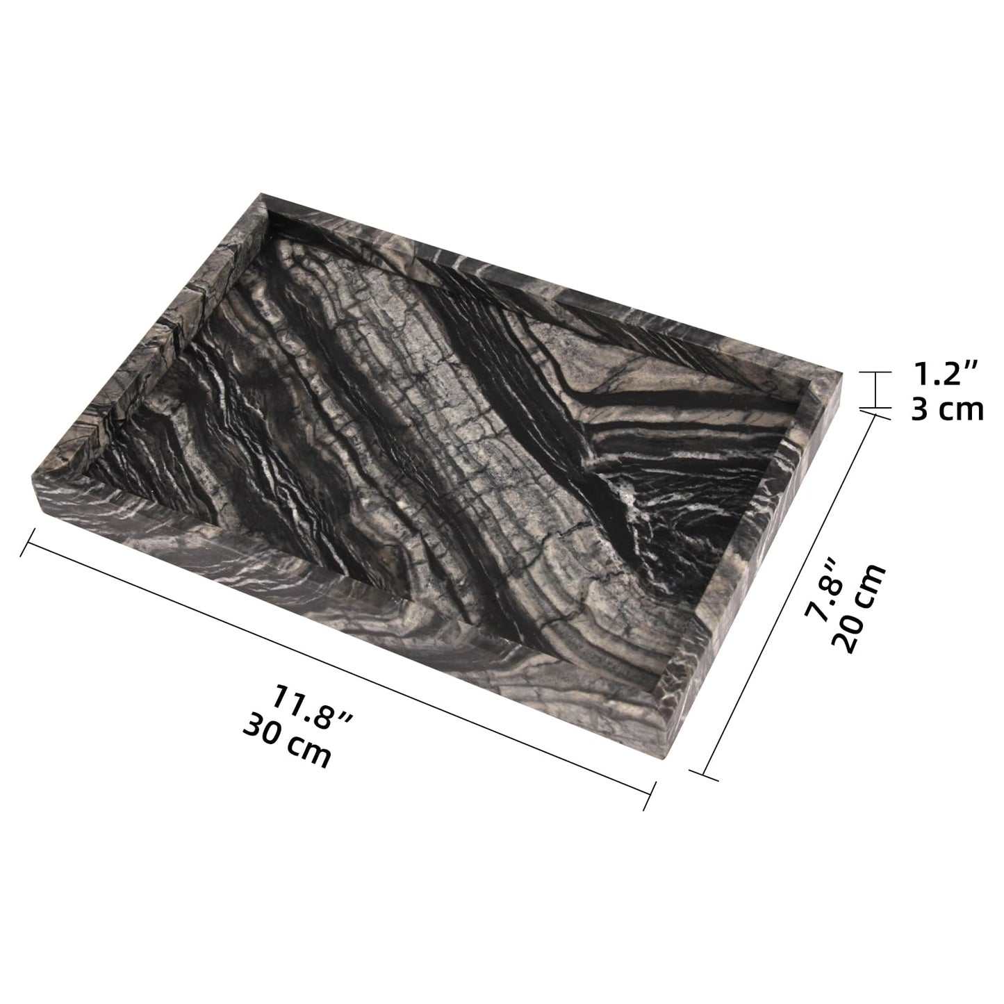 Marble Bathroom Vanity Tray, Natural Luxury Vanity Home Kitchen Bathroom Table Tray, Stone Decorative Countertop Dresser Trays for Key Coffee Perfume Jewelry Makeup (Wood Grain, 12"x 8" x1.2")