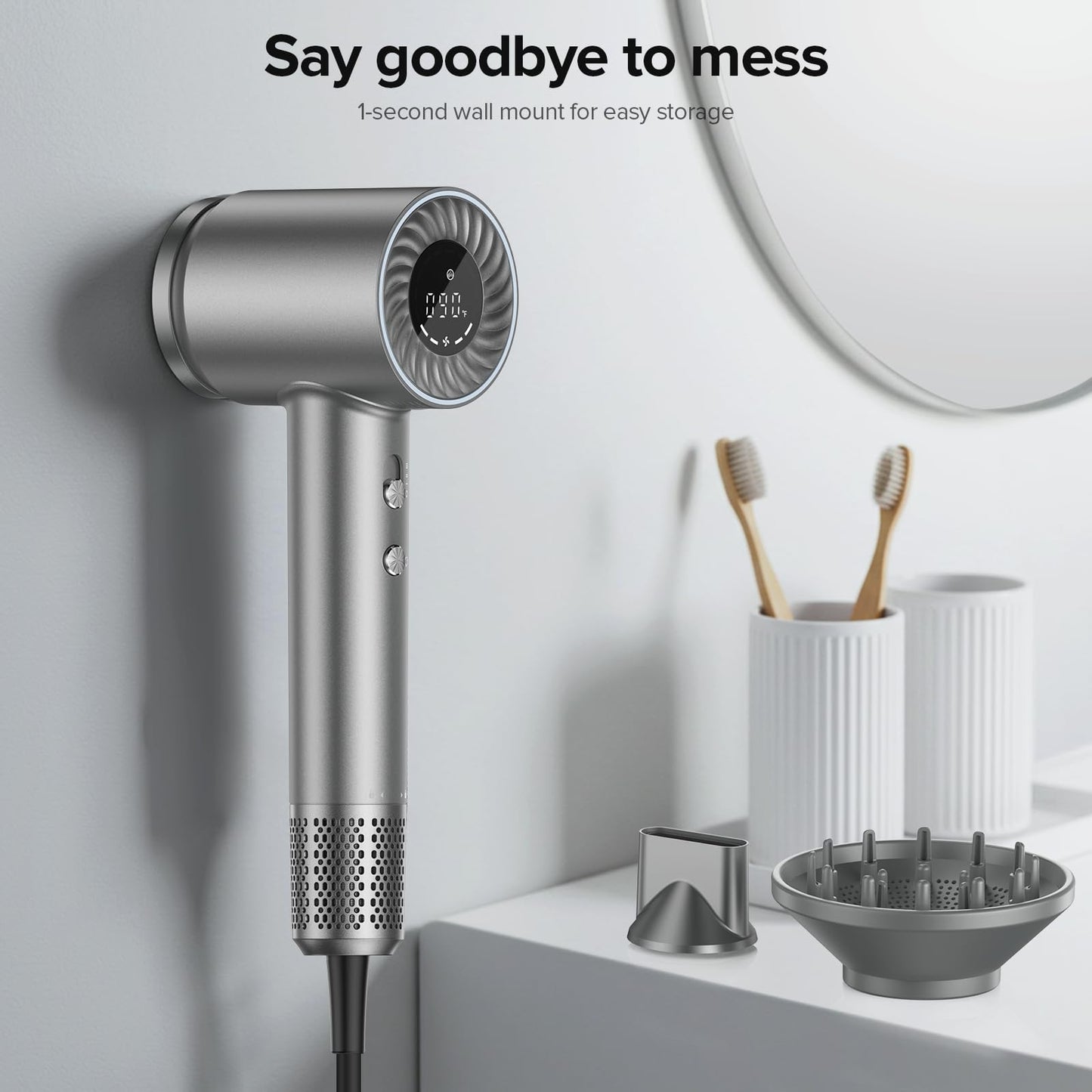 Hair Dryer, 150000 RPM Brushless Motor with 500M Negative Ions, Fast-Dry Lightweight Design, ThermoControl & Magnetic Nozzle/Diffuser, Low Noise Salon Blow Dryer for All Hair, Travel, Home