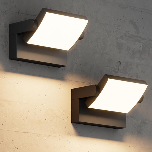 lundwa 2 Pack Modern Outdoor Lights, 40W Black LED Exterior Light Fixture, 3000K Outdoor Wall Sconce, IP65 Waterproof Porch Lights for House