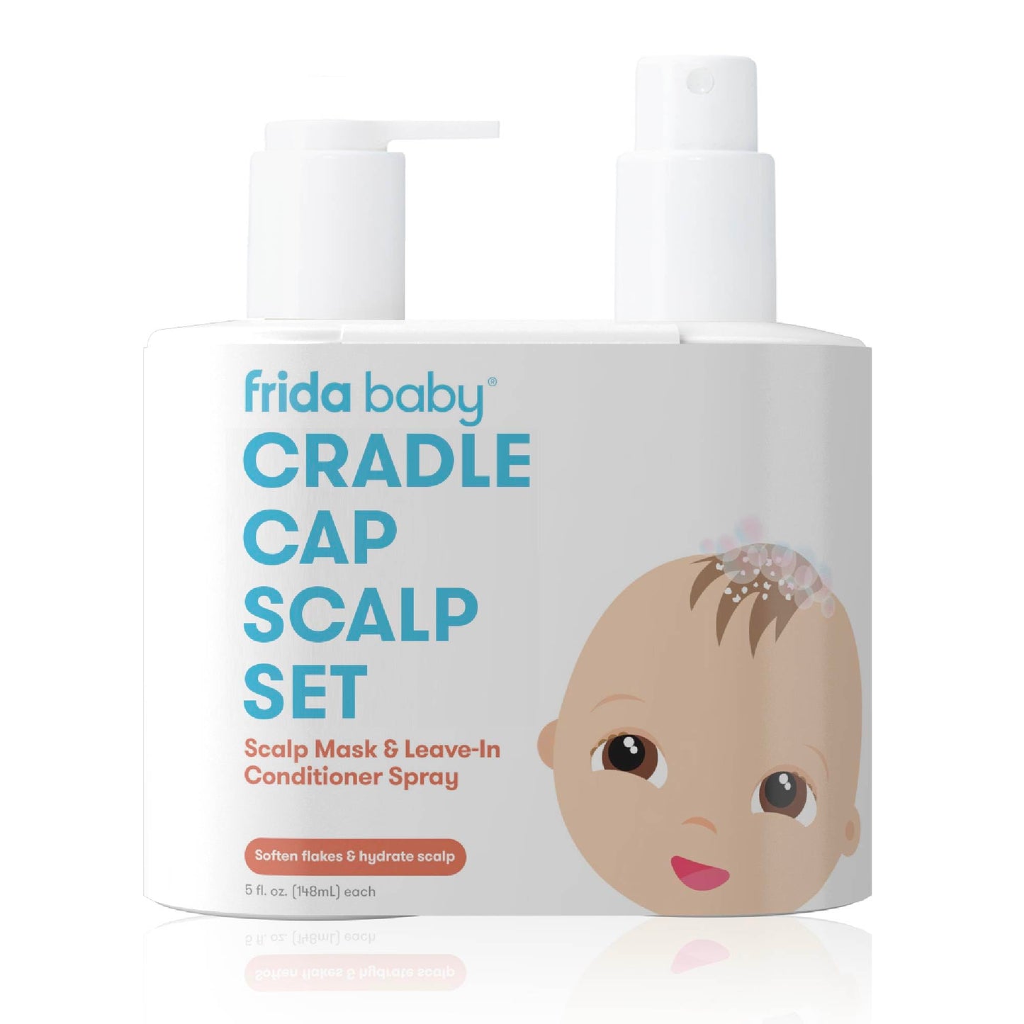 Frida Baby The 3-Step Cradle Cap System, DermaFrida The FlakeFixer, Sponge, Brush, Comb and Storage Stand for Babies with Cradle Cap, White-Blue
