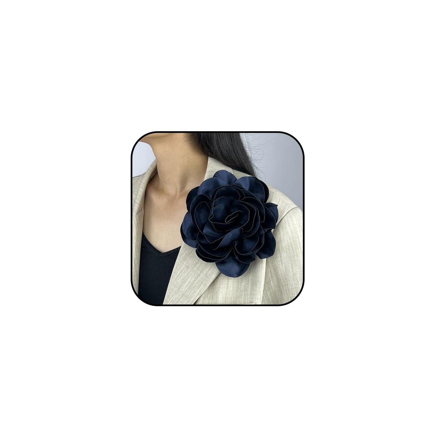 Dainty Satin Fabric Rose Flower Brooches 7.5in Extra Large Big Camellia Flower Brooches Lapel Pins for Women Wedding Party Dance Dress Clothes Accessories