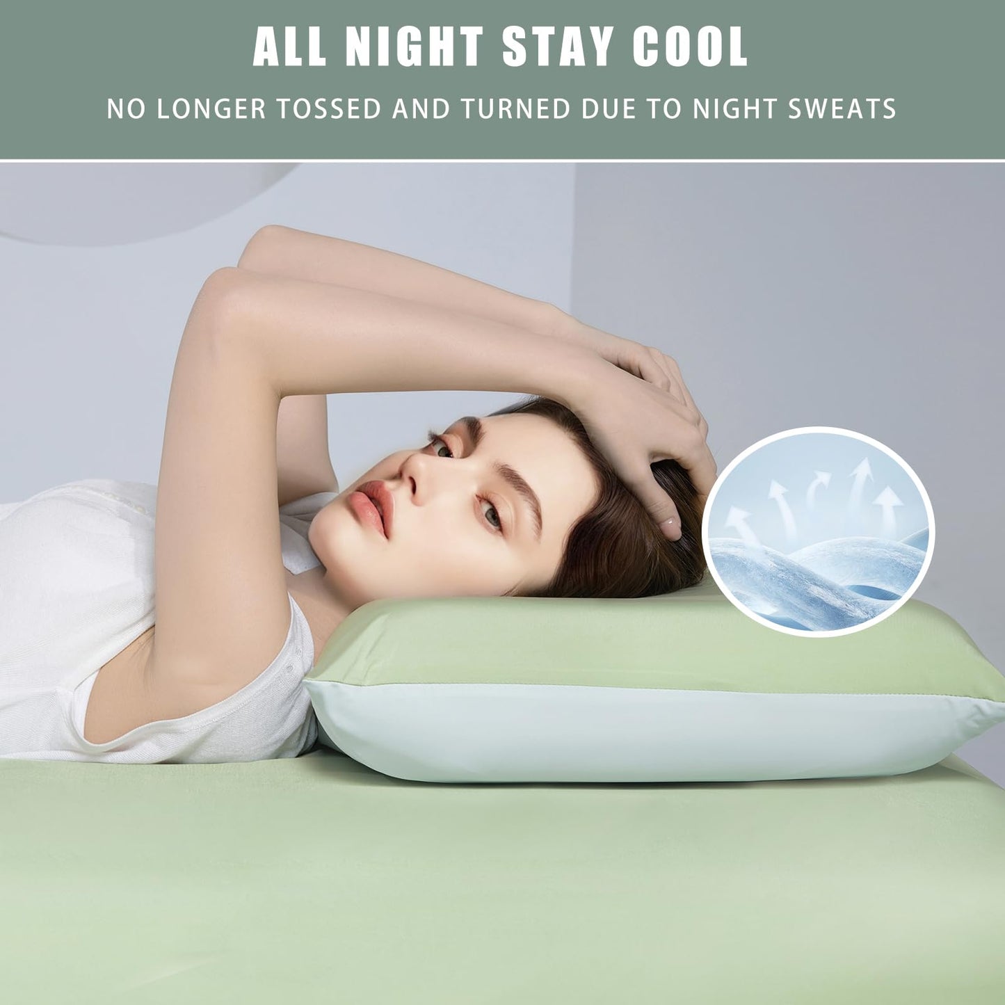 TELUS Cooling Pillowcases Standard Size 2-Pack, Silky Soft Breathable Pillow Case with Envelope Close, Stay Cool Pillow Cover for Hot Sleepers and Night Sweats, 20x26 Inch, Green