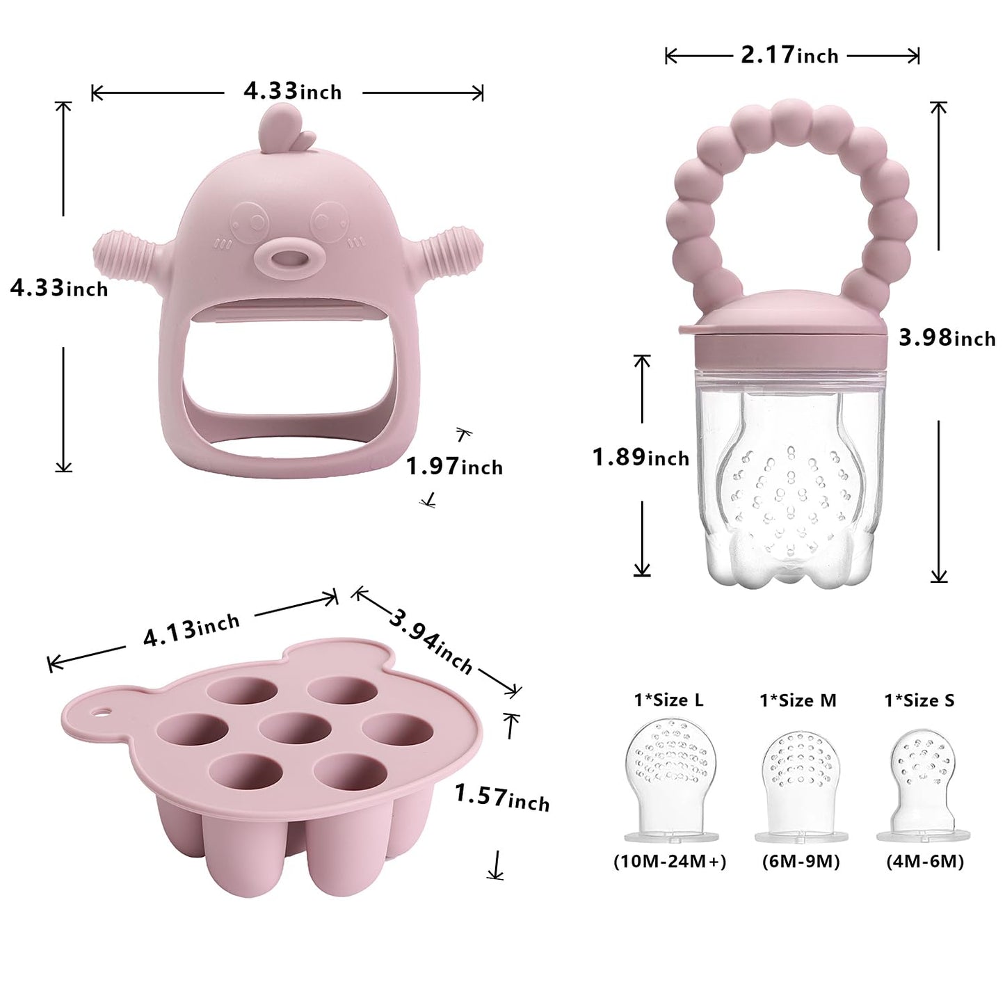 Baby Fruit Feeder Pacifier - 3 Pack | 1 Baby Food Feeder & 1 Baby Teether & 1 Baby Popsicle Molds | Breastmilk Popsicle molds | Baby Teething Toys | Baby Fruit Food Feeder Pacifier Babies (Blush)