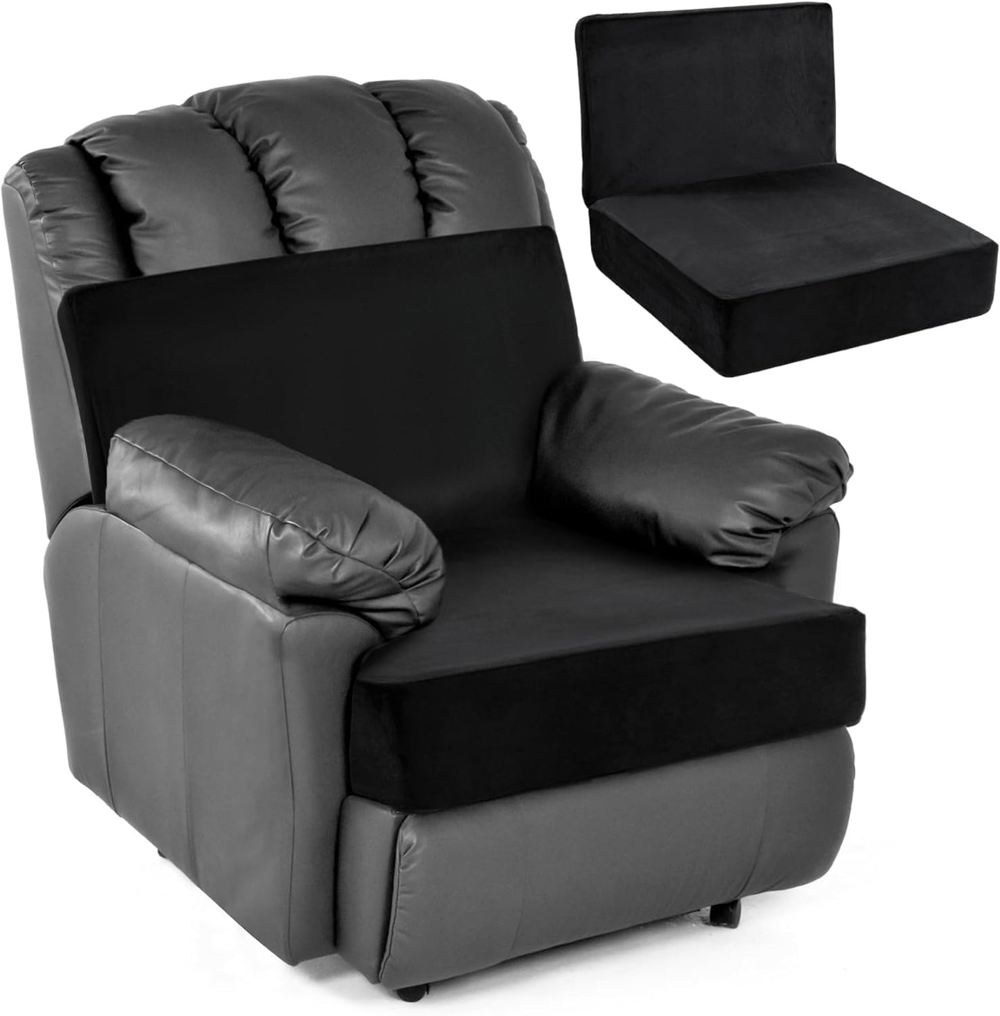 HOMBYS Foam Recliner Chair Cushions for Elderly, 4" Thick Chair Pads with Back Support for Office Chair, Non-Slip Supportive Seat Cushion with Lumbar Pillow (Black, 13" Backrest)