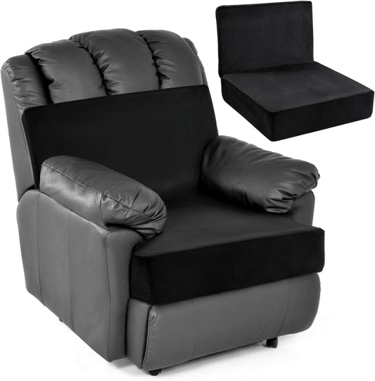 HOMBYS Foam Recliner Chair Cushions for Elderly, 4" Thick Chair Pads with Back Support for Office Chair, Non-Slip Supportive Seat Cushion with Lumbar Pillow (Black, 13" Backrest)