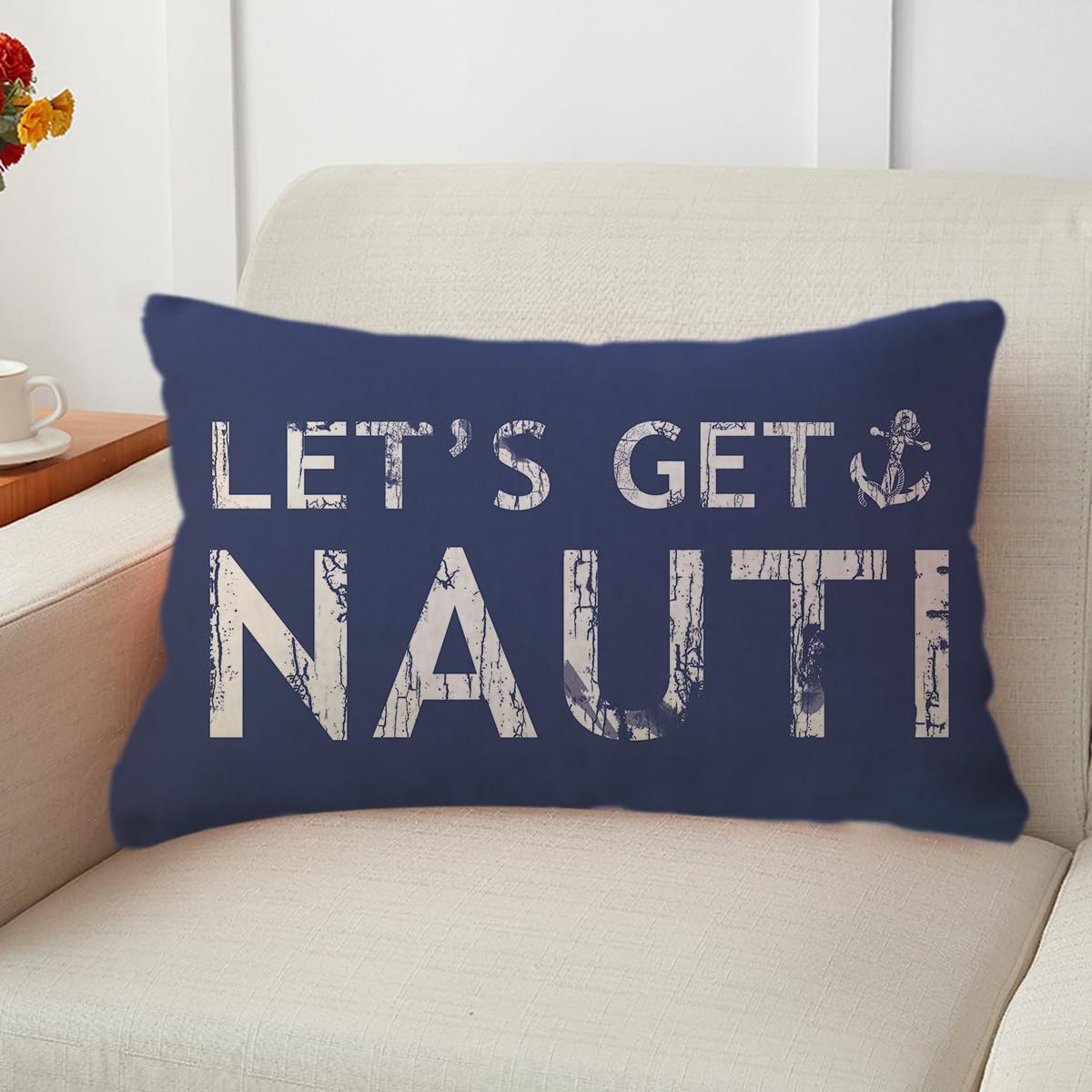 ULOVE LOVE YOURSELF Costal Beach Throw Pillow Cover Let’s Get Nauti Anchor House Decor Cushion Covers Nautical Summer Decorative Lumbar Pillowcases 12x20 inch(Blue)