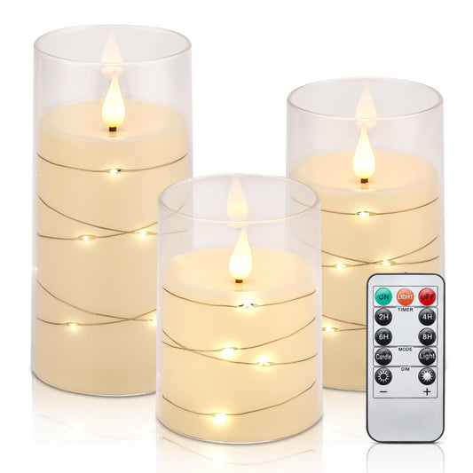 Aignis Flickering Flameless Candles Battery Operated Candles LED Candles with Remote Timer for Home/Wedding/Birthday/Holiday Decor, Warm White 3D Flame Set of 3 (D3 xH4 5" 6")