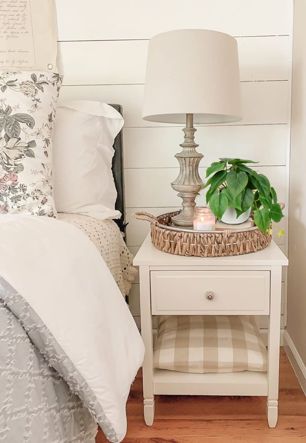 GnFlus Fake Plants Set of 2 Artificial Plants Faux Pothos with White Ceramic Pots Fake Potted Plants Artificial Decor for Home Bathroom Shelf Desk Indoor