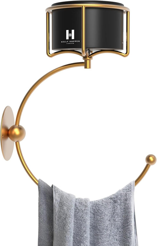 Vintage Metal Gold Bathroom Towel Holder with Rustic Candle Holder - Gold Rustproof Wall-Mounted Organizer for Farmhouse, Kitchen and Bedroom Decor