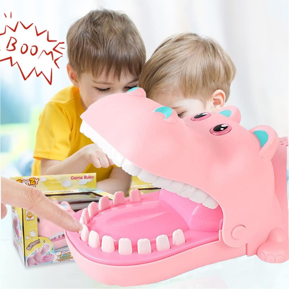 Watris Veiyi Cartoon Hippo Mouth Toy with Teeth, Alligator Teeth Game, Hippo Dentist Toy for Playing Training, Gags Joke Toy, Bite Finger Board Game for Kid Parent-Child Activities