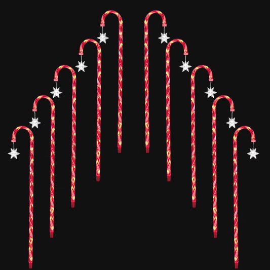 JUSTPRO 10 Pack 33" 160LED Candy Cane with Snowflake Lawn Stake Light , Christmas Candy Cane Lights - Pathway Markers Christmas Outdoor Yard Decorations with 11-Functions (RED and White )