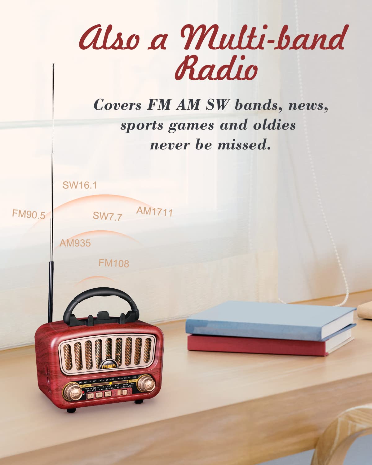 PRUNUS J-180 Vintage Retro Radio Bluetooth Speaker with Stereo Sound, AM FM Radio Portable with Loud Volume, BT5.0, TF Card & MP3 Player, Rechargeable Speaker