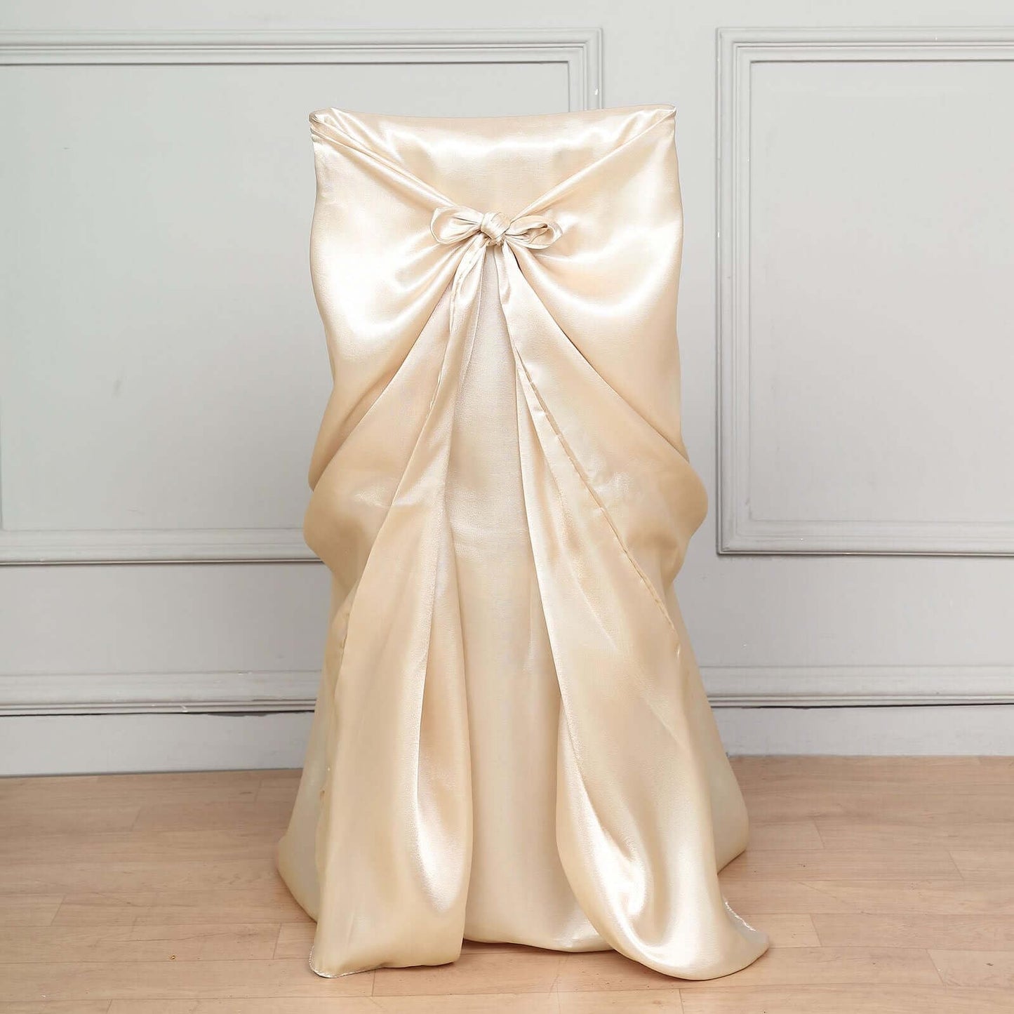 Efavormart Beige Chair Covers for Party 1 PCS Satin Self Tie Universal Banquet Wedding Folding Chair Cover for Dining Chairs Washable Slipcovers for Outdoors Events