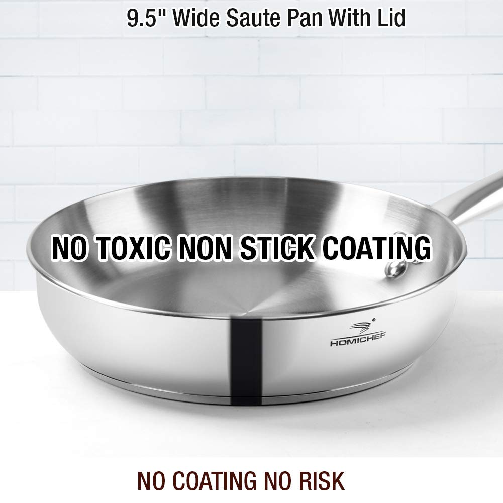 HOMICHEF 14-Piece Nickel Free Stainless Steel Cookware Set - Nickel Free Pots and Pans Set - Non-Toxic, Healthy Induction Cookware