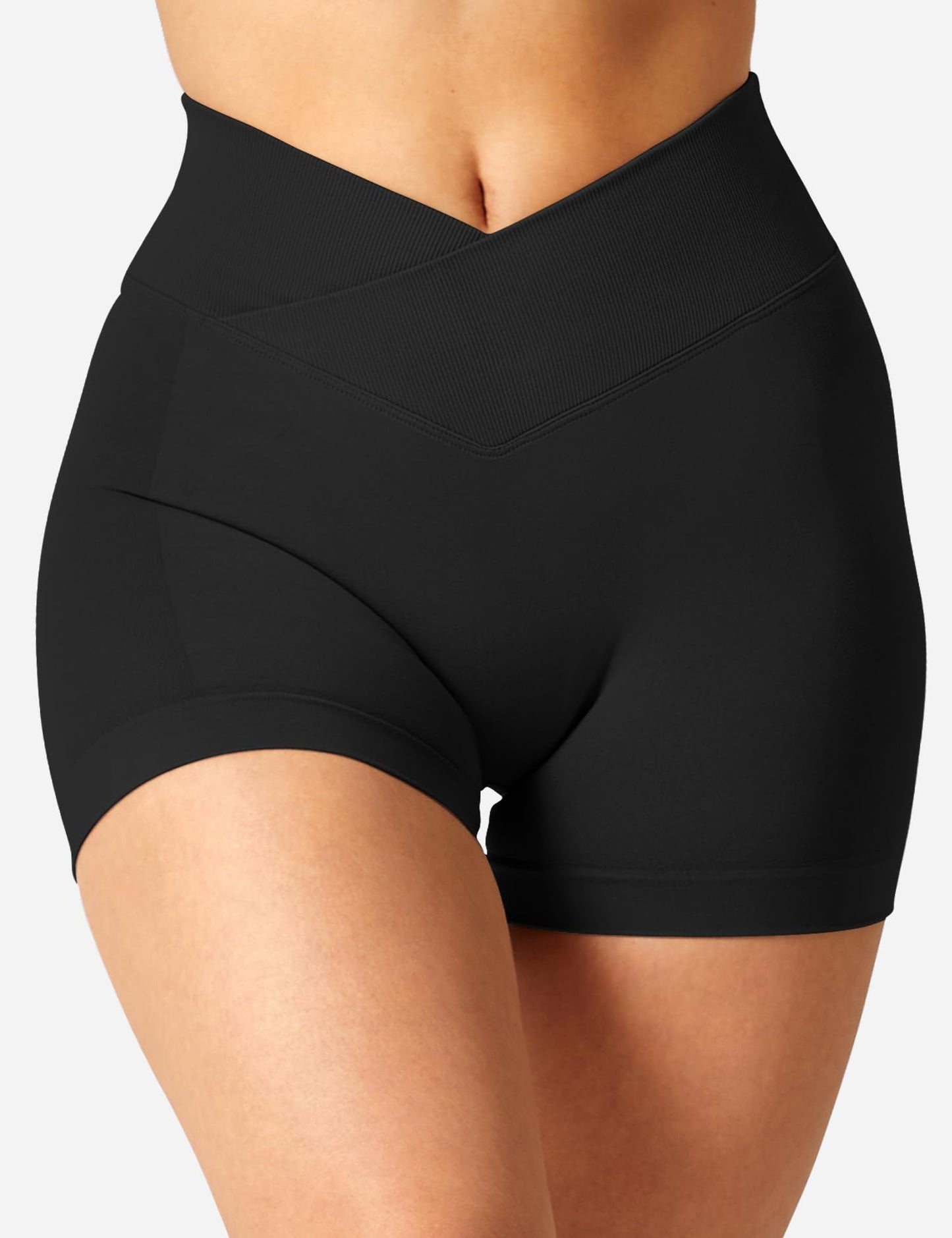 YEOREO Women Scrunch Workout Shorts Butt Lifting 3.5" V Cross Waist Amplify Shorts Gym Shorts Blsck XXS Black