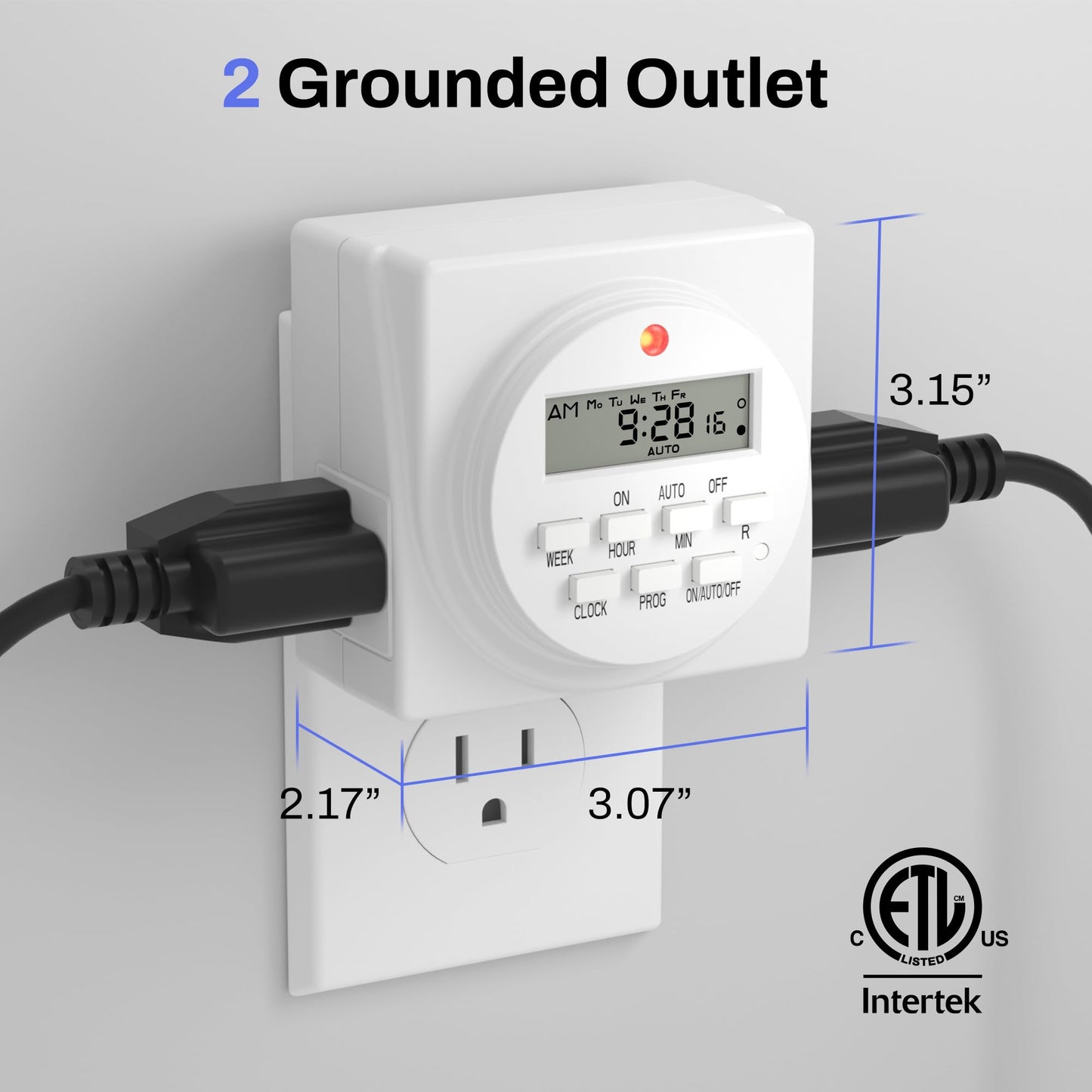 BN-LINK 7 Day Heavy Duty Digital Programmable Timer, 120V, 60Hz, Dual Outlet, Indoor, for Lamp Light Fan Security ETL Listed