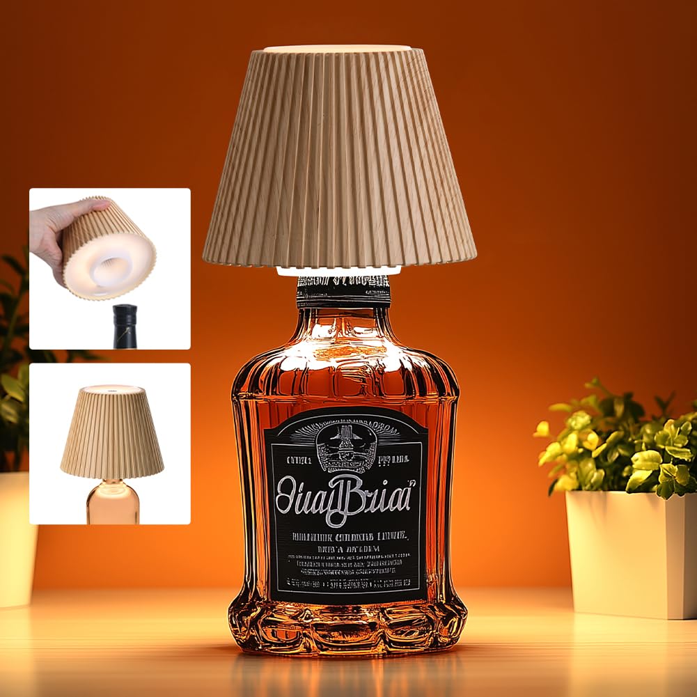 WILIT Wireless Bottle Lamp Shades for Table Lamps, 3 Level Brightness Bar Lights for Home Bar, Rechargeable Cordless Lamp for Bedroom Bar&Restaurant, Modern Wine Bottle Light, Gifts for Women