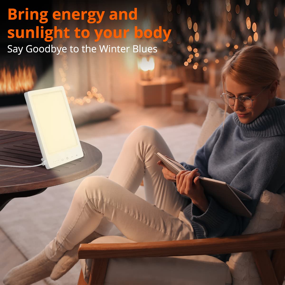 EasyHome Light Therapy Sun Lamp 10000 Lux LED Energy with 10 Adjustable Brightness Dual Color Temperature Adjustment White Warm Light 4 Timer and Memory Function