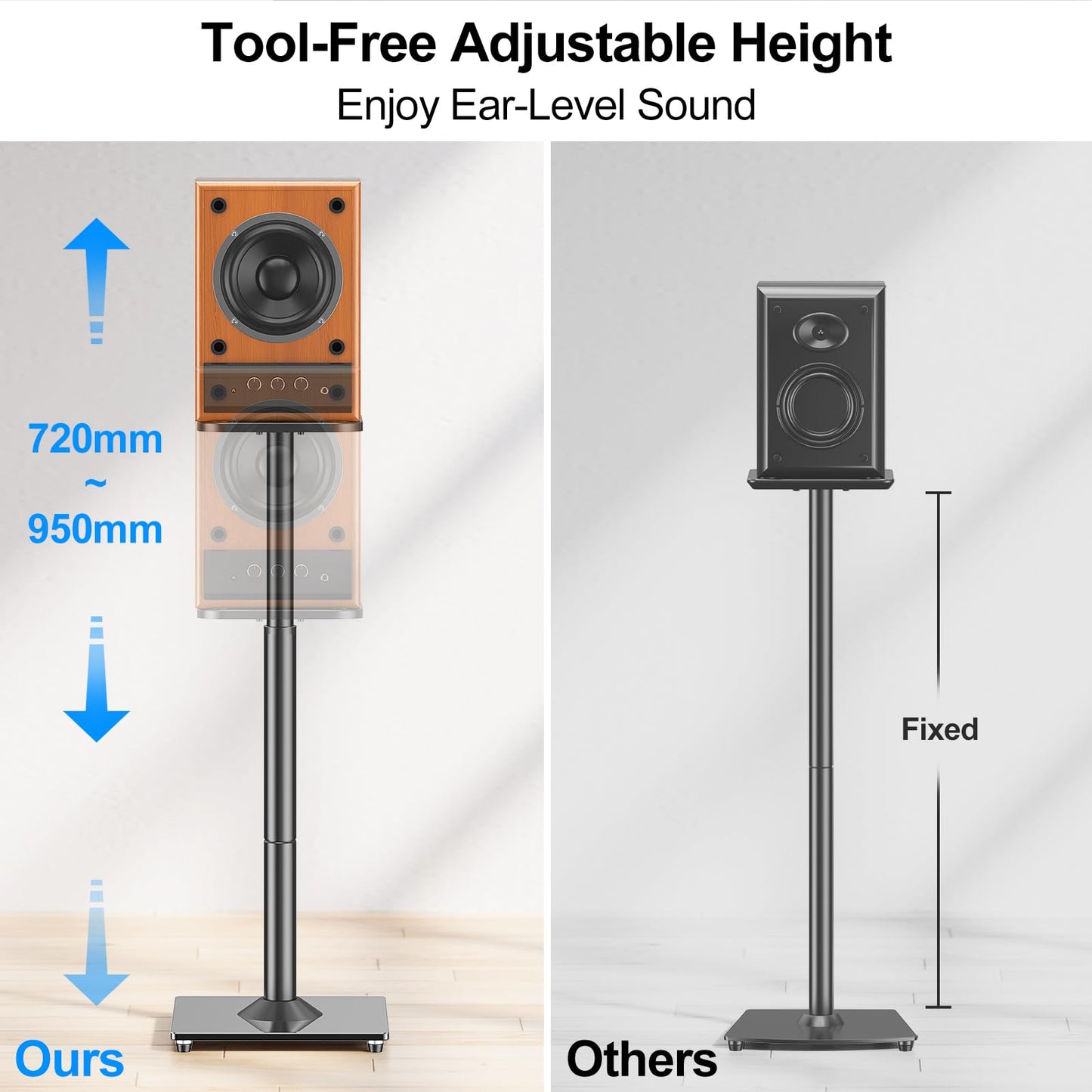 MOUNTUP Universal Speaker Stands Pair 28.3" to 37.4" Height Adjustable Floor Speaker Stands, Holds Bookshelf & Satellite Speaker Large Speaker, Up to 22LBS Cable Concealing 9.8" Plate Black MU9132-L