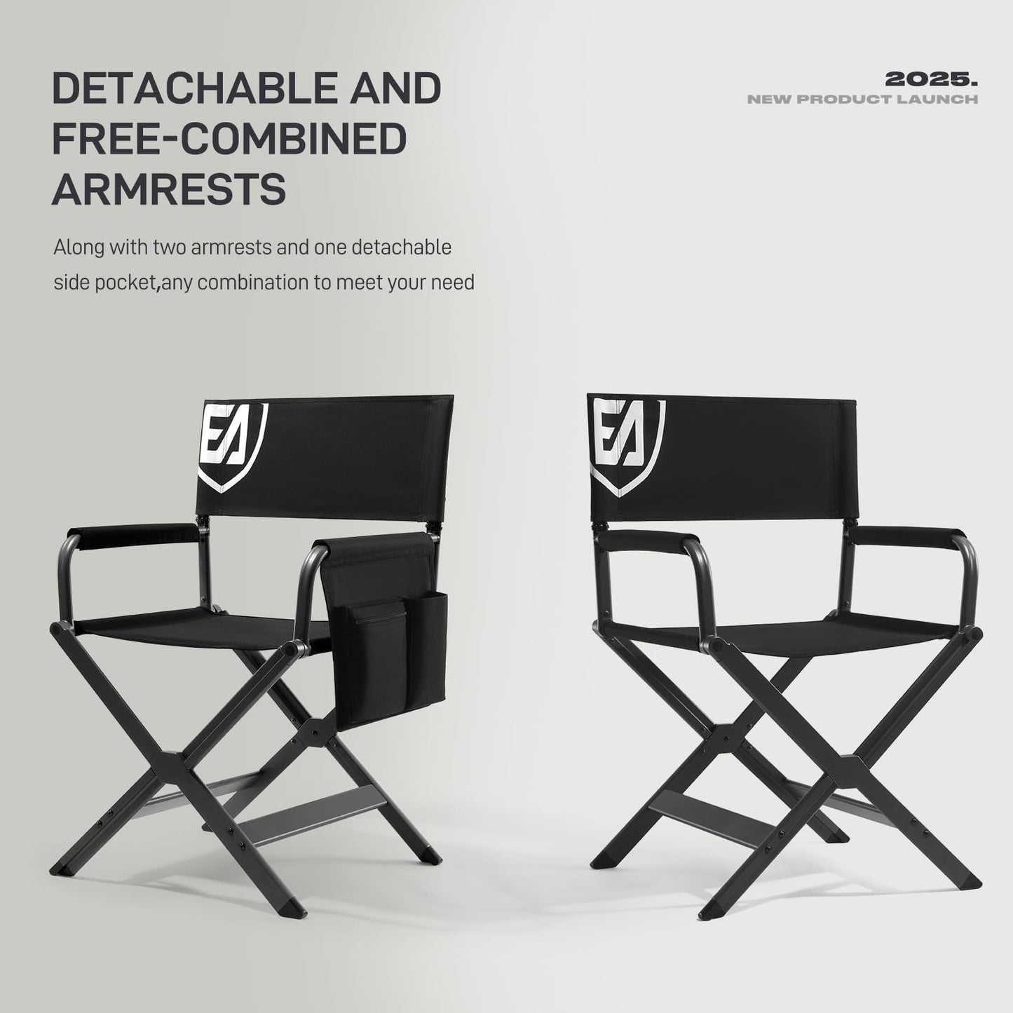 EVER ADVANCED Aluminum Lightweight Directors Chair Foldable, Folding Studio Movie Chairs Camping Event Vendor Chair, 19" Seat Height Black Fabric/Grey Frame, Support 350lbs