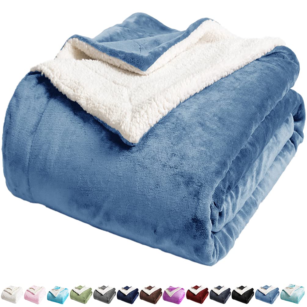 LBRO2M Sherpa Fleece Bed Blanket Queen Size,Super Soft Fuzzy Plush Warm Cozy Fluffy Microfiber Couch Throw Velvet Double Reversible Luxurious Blankets (Light Blue, Queen(90x90 Inches))