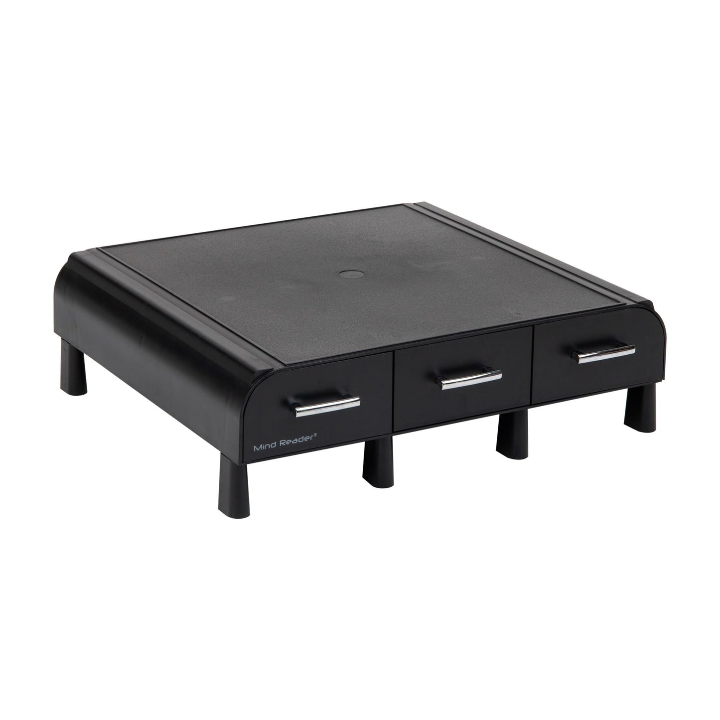 Mind Reader Monitor Stand, Laptop Riser, Desktop Organizer, Storage Drawer, Office, Plastic, 13.5"L x 13"W x 4"H, Black