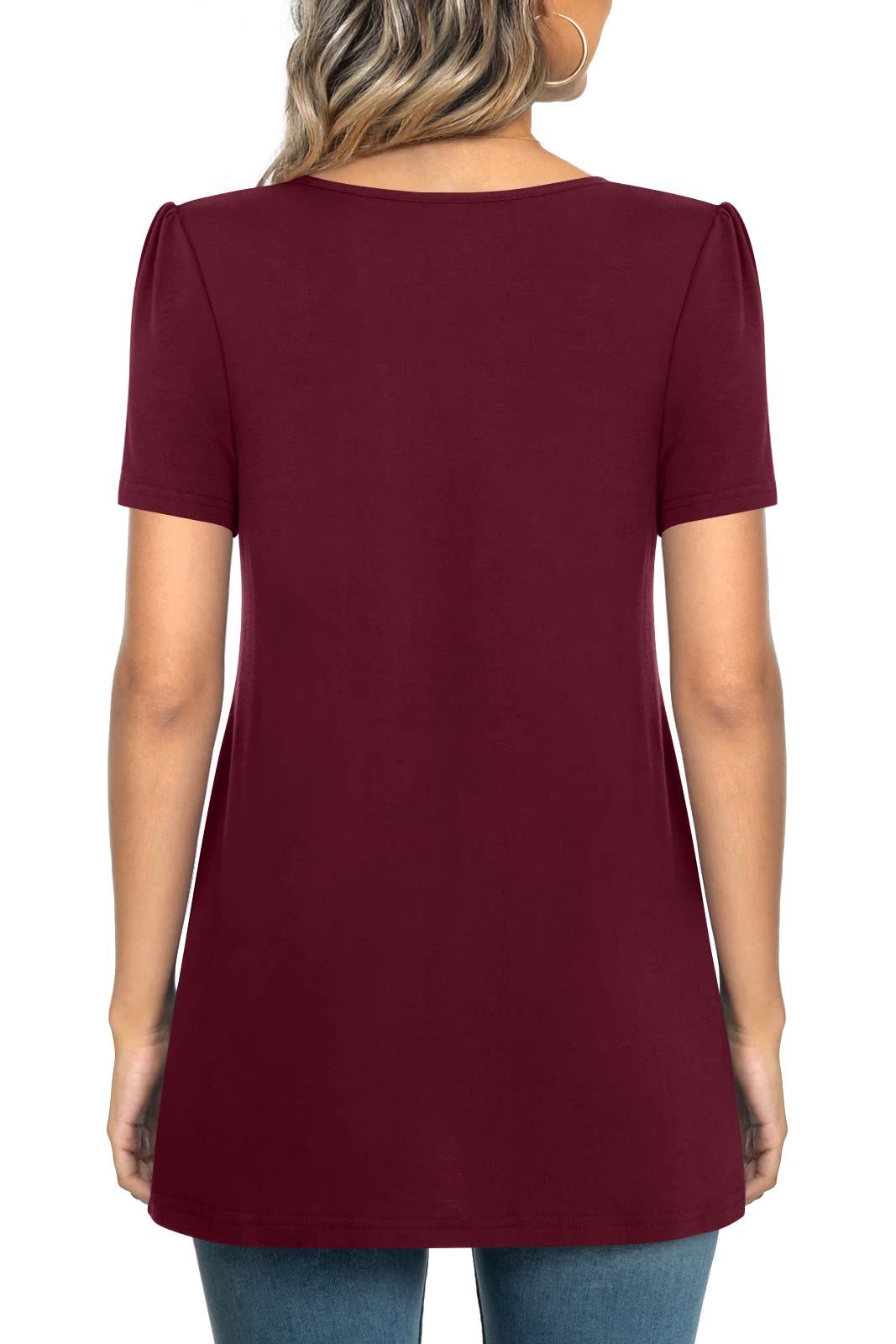 Anymeet Burgundy Shirts for Women Ladies Spring Summer Tunic Casual Short Sleeve Pleated Tee Comfy Blouse Flowy Tops X-Large