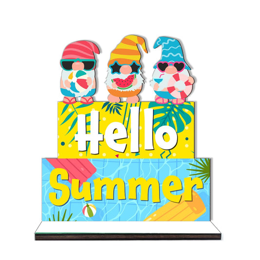 Beach House Hello Summer Decorations Table Summer Decor for Home Bathroom Office Indoor Signs Wooden Centerpieces Wooden Wood for Farmhouse Table Decor