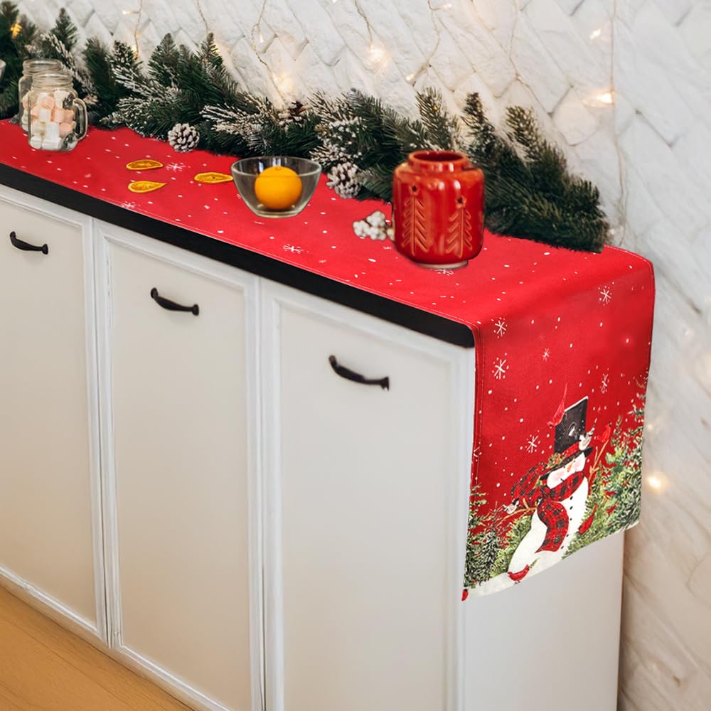 Christmas Table Runner, Christmas Decorations, Christmas Table Runners for Table, Snowman Trees Snowflakes Winter Table Runner Christmas Table Decorations for Christmas Holiday Home Decor, 13x72 Inch