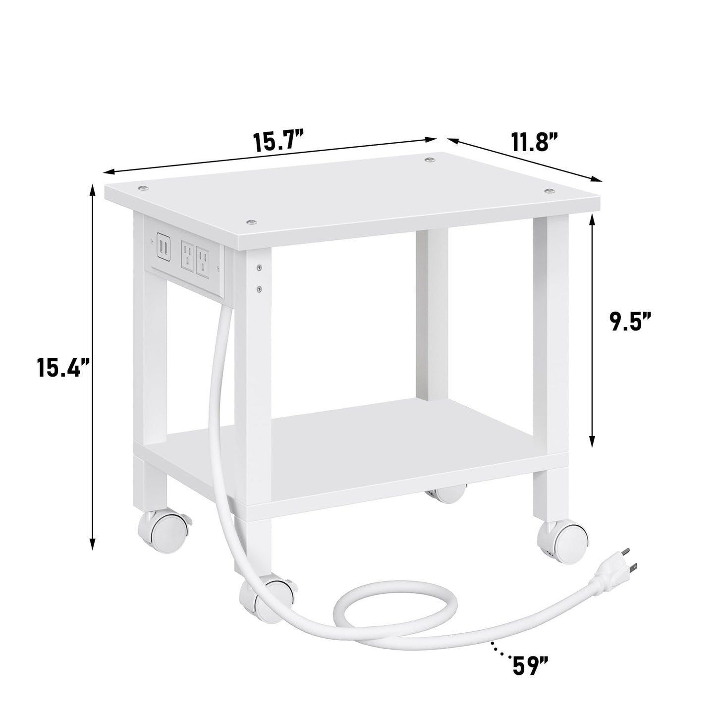 TUTOTAK 2 Tier Printer Stand, Rolling Printer Cart with Power Outlets and USB Ports, Mobile Printer Table with Wheels, for Under Desk, Office, Home, White PS01BW001