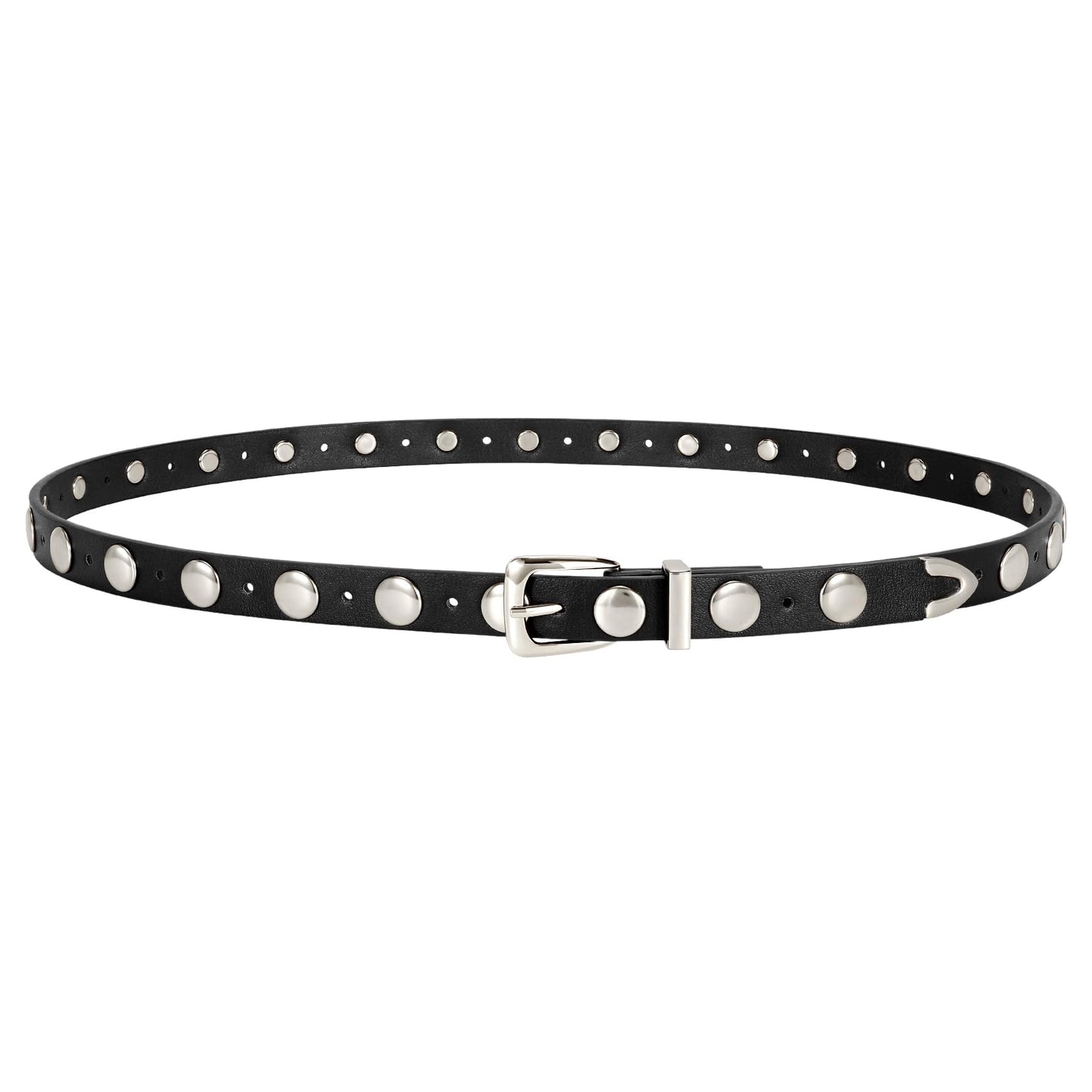 JASGOOD Women Studded Belt Skinny Leather Belt Ladies Thin Waist Belt Fashion Leather Belt for Jeans Pants Dress