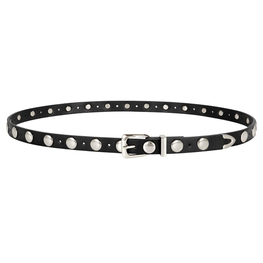 JASGOOD Women Studded Belt Skinny Leather Belt Ladies Thin Waist Belt Fashion Leather Belt for Jeans Pants Dress