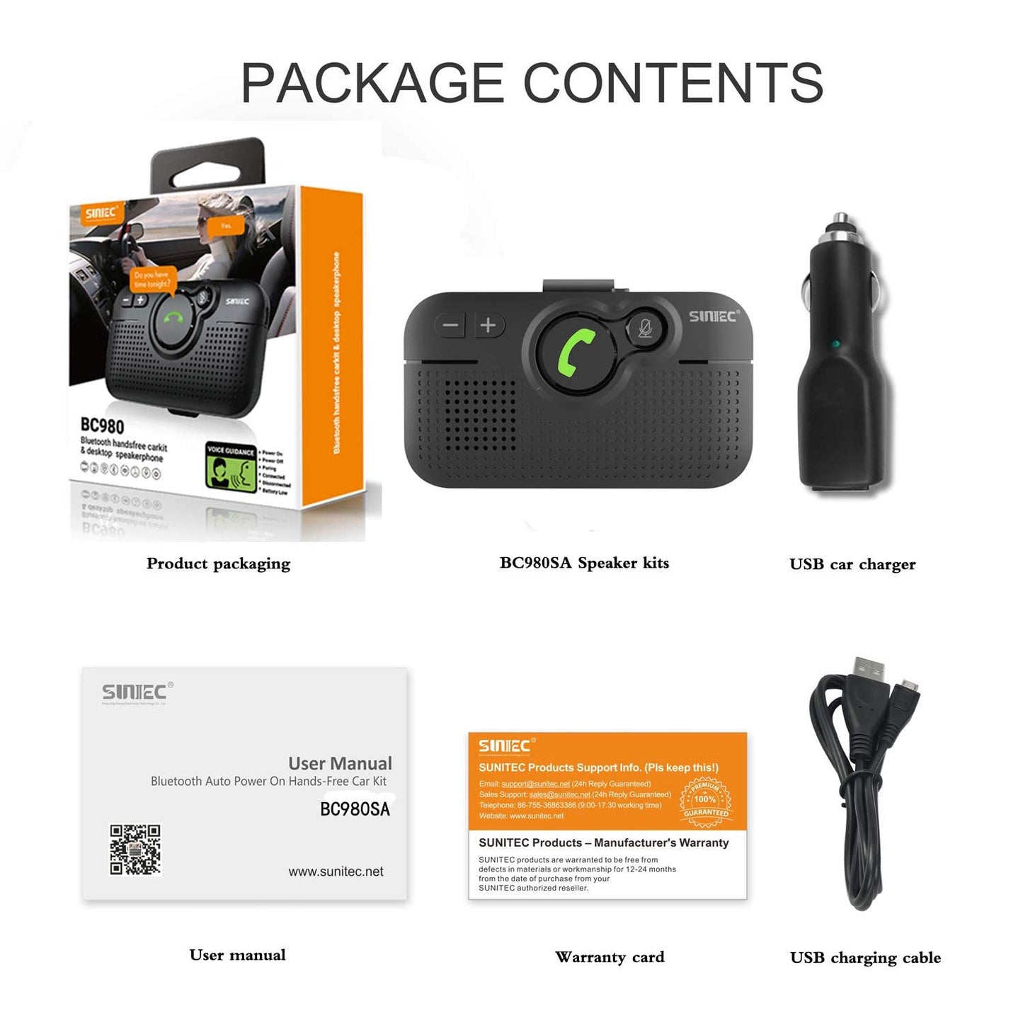 SUNITEC Bluetooth Car Speaker for Cell Phone, Handsfree Bluetooth Car Kit Motion AUTO ON Off Support Siri Voice Assistant Handsfree Speakerphone with Visor Clip - BC980P