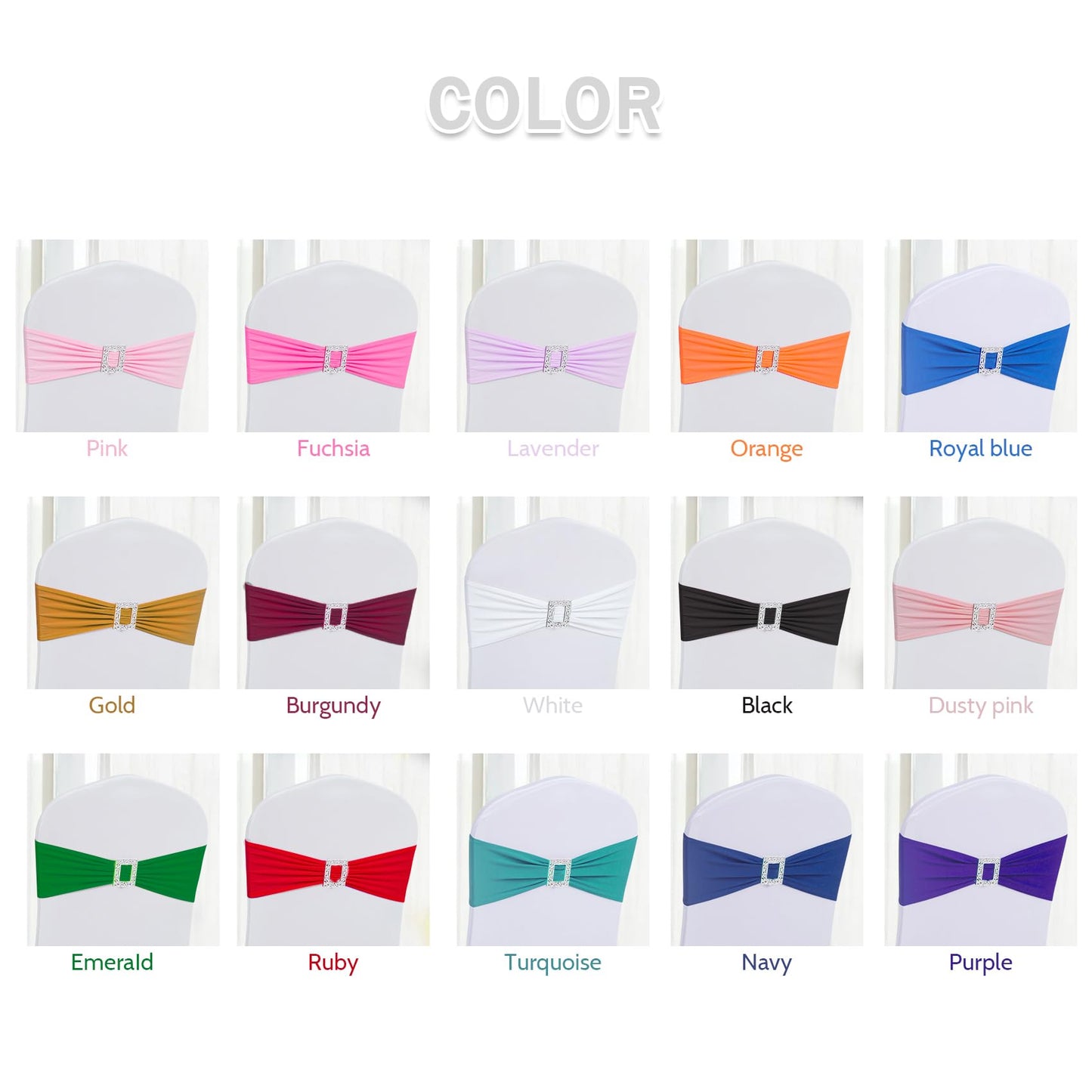 Joccun 60 PCS Spandex Chair Sashes Bows Stretch Chair Cover Band with Buckle Slider Universal Elastic Chair Ties for Wedding Banquet Party Event Decoration (Lavender)