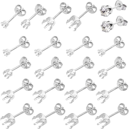 PH PandaHall 10 Pairs 5 Styles 925 Sterling Silver Ear Studs Post Studs 6-Claw Earring Blanks Prong Earring Settings Jewellery Blanks for Gemstones Stud Earring Making Supplies DIY Crafts