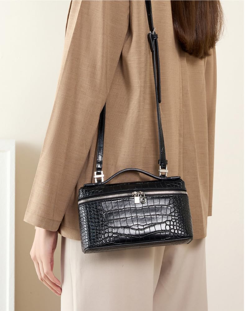 Rejolly Crossbody Bag for Women Small Top-Handle Pouch Purse Designer Shoulder Handbag Quiet Luxury Leather Trendy Purse Crocodile Black