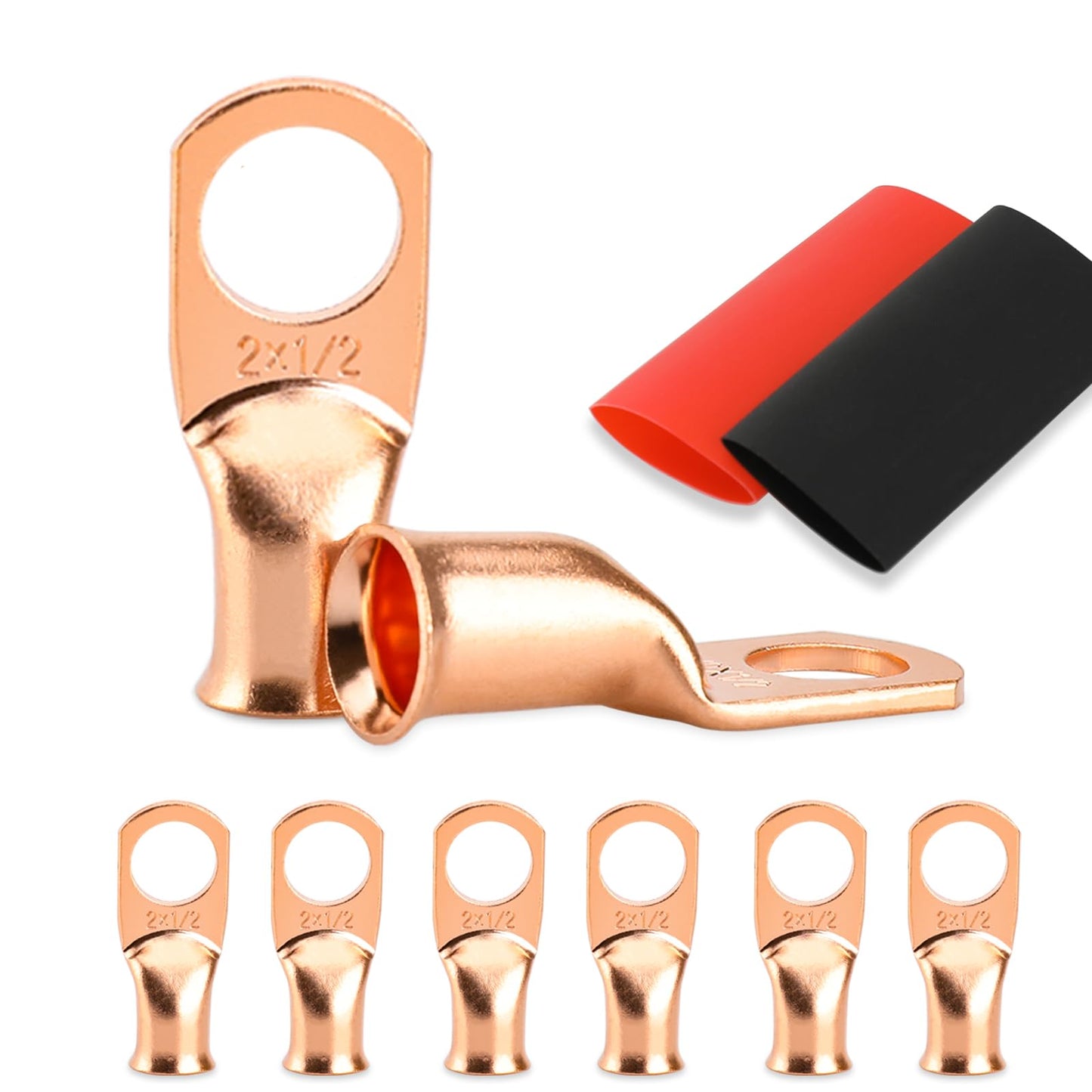 8PCS Battery Cable Ends, 1/0 Gauge Wire Connectors 5/16 Copper Wire Lugs, Bare Copper Eyelets with Heat Shrink Tubing by HOUSUN