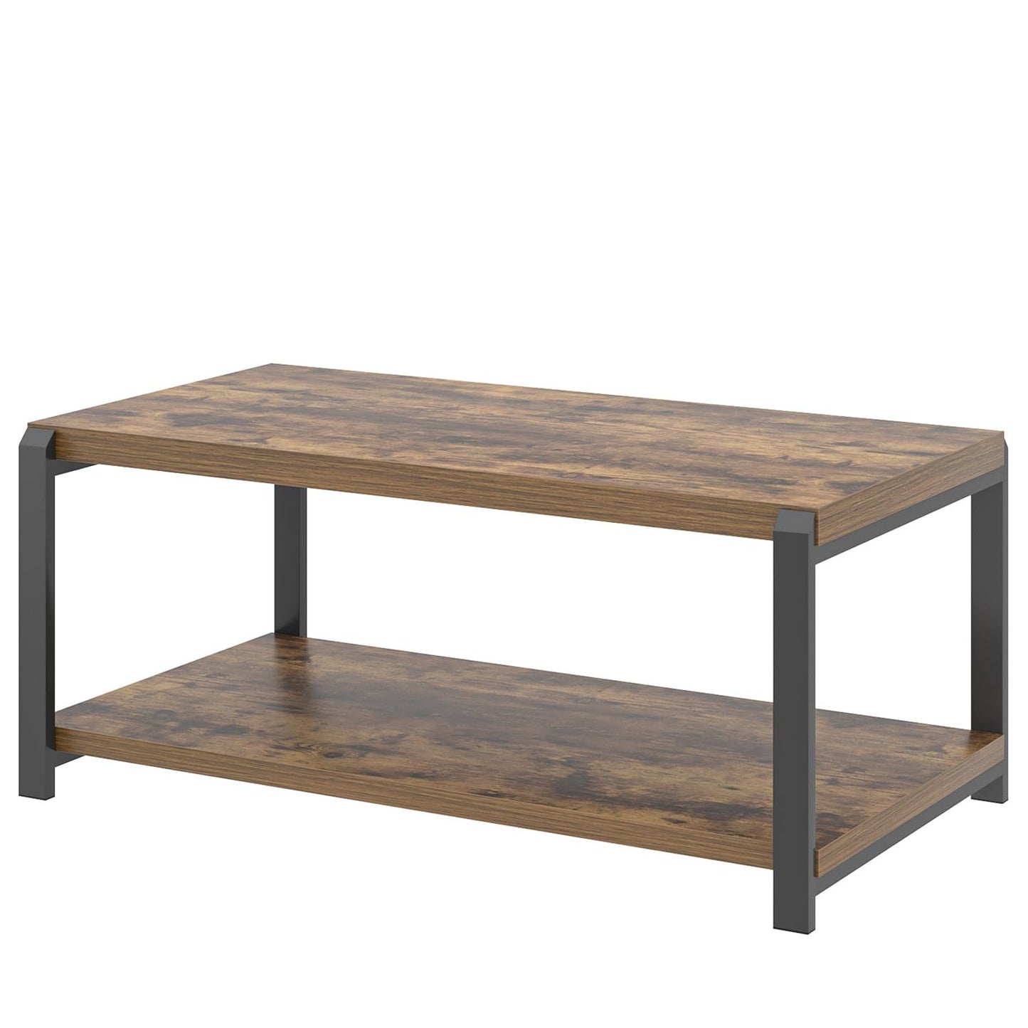 EXCEFUR Modern Coffee Table, Industrial Wood and Metal Center Table, Cocktail Tea Tables for Living Room, Rustic Brown