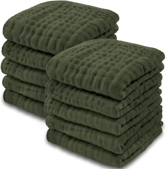 Comfy Cubs Muslin Burp Cloths 20" x 10", Pack of 10 - Large, 6-Layer, Ultra Absorbent 100% Cotton for Baby Drool and Messes - Soft, Safe & Gentle Baby Burp Cloths for Boys & Girls - Multi