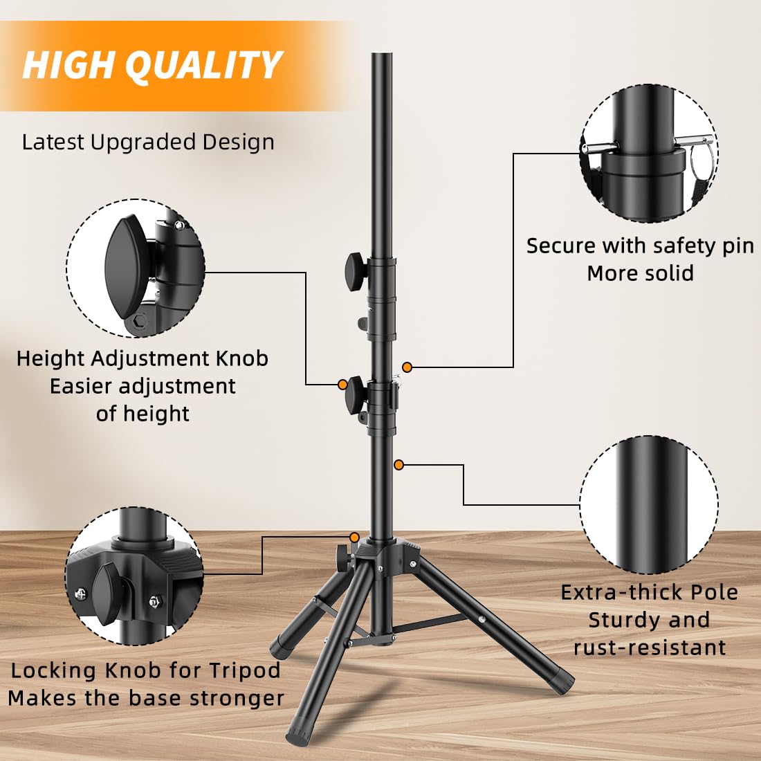 Small Speaker Stands 2 Pack, 24-50 Inch Height Adjustable Speaker Tripod Stand Pair, Lightweight 35mm Compatible Insert, Support 55 LB with 2 Storage Bags