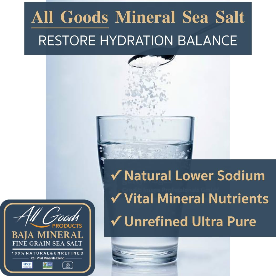 Baja Fine Grain Sea Salt, 16 oz Natural Mineral Salt from Mexico, Unrefined, Hand-Harvested, 90+ Essential Minerals, Kosher, 30% Low Sodium.