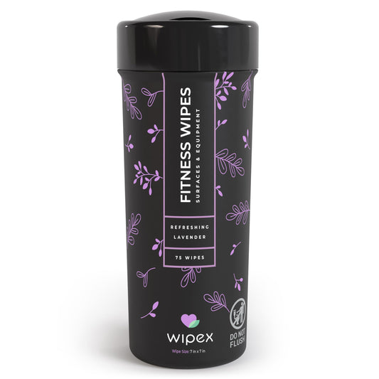 Wipex Yoga Mat Cleaner & Fitness Wipes - Natural Lavender & Vinegar Gym Equipment Cleaner - 75 Gym Wipes to Clean Yoga Mats, Spinning & Peloton Bikes, Weight Machines & Surfaces